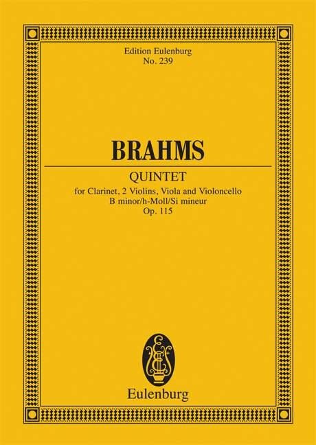 Brahms Clarinet Quintet Op. 115 B Minor Study Score - 56 Pages