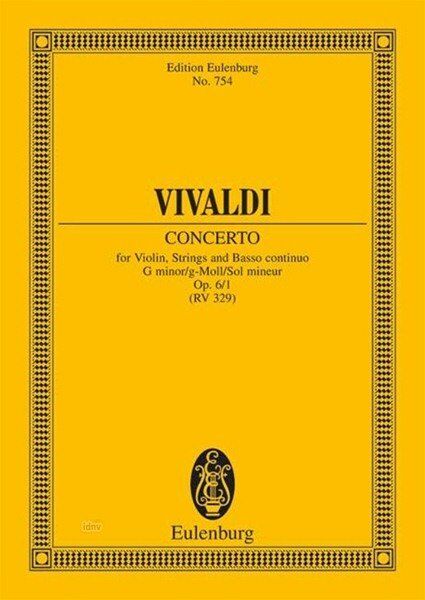 Vivaldi Concerto G Minor Op 6/1 RV 324 Study Score Eulenburg 20 Pages