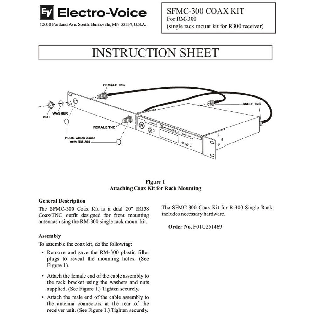 Electro-Voice SFMC-300 Front Mount Antenna Coax Kit with Two 20" RG-58 Cables — view 2