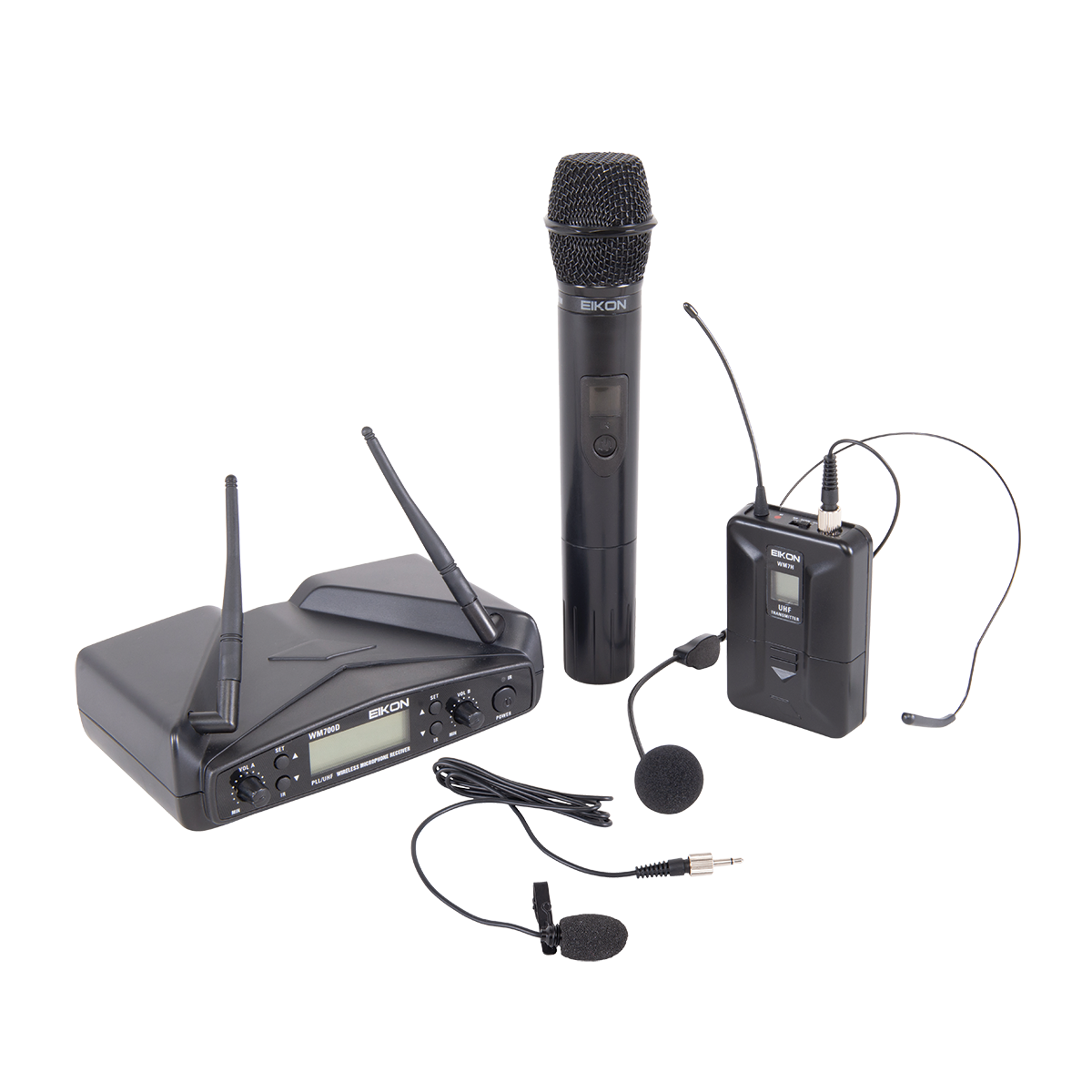 Eikon WM700DKITA Dual Wireless Handheld & Belt-Pack Microphone System 516-562Mhz with Headset & Lapel