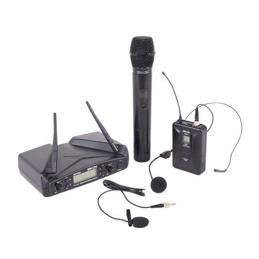 Eikon WM700DKITA Dual Wireless Handheld & Belt-Pack Microphone System 516-562Mhz with Headset & Lapel