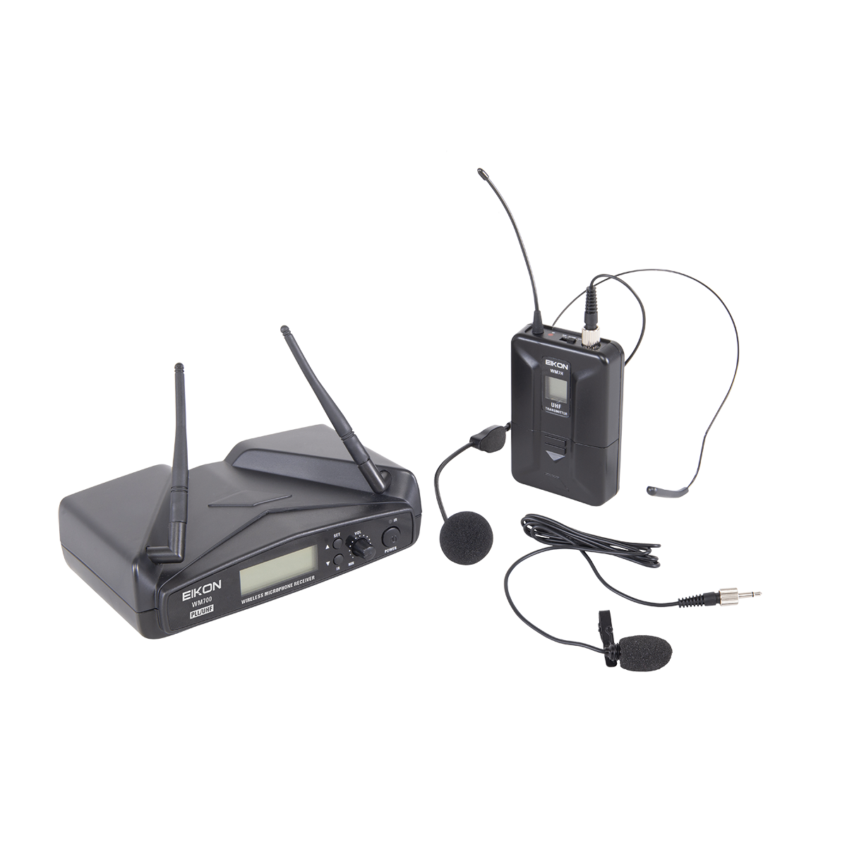 Eikon WM700HA Wireless Belt-Pack Microphone System with Headset & Lapel 516-562MHz, 30m Range, 16-32 Selectable Frequencies, ABS Case