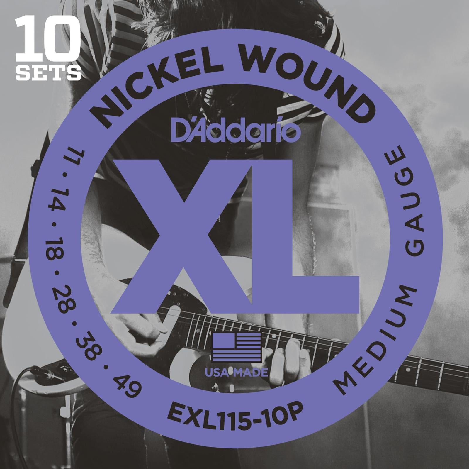 D'Addario EXL115-10P Nickel Wound Electric Guitar Strings, Medium-Blues-Jazz Rock, 11-49, 10 Sets — view 2