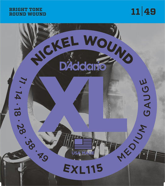 D'Addario EXL115 Nickel Wound Electric Guitar Strings, Medium-Blues-Jazz Rock, 11-49