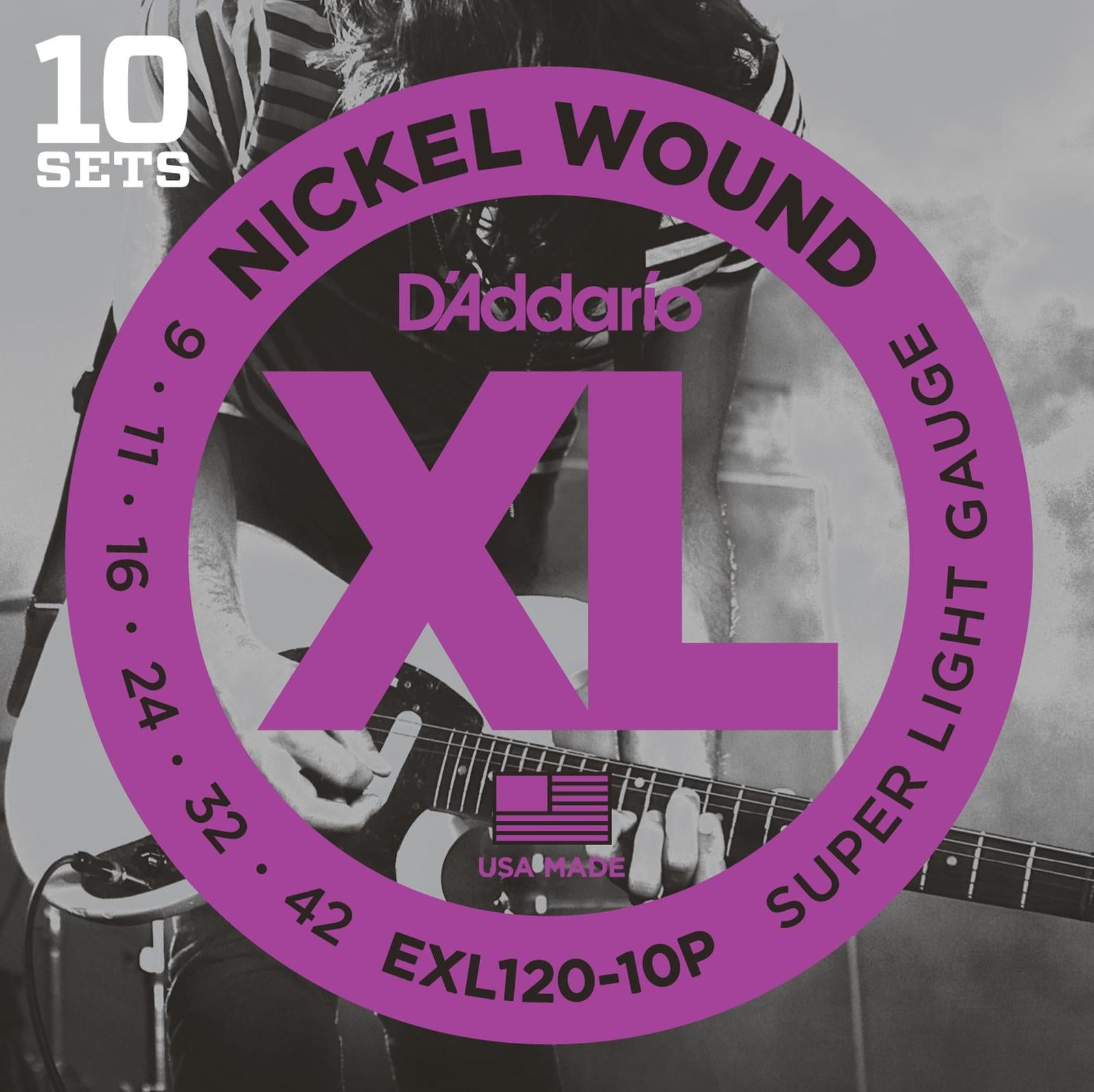 D'Addario EXL120-10P Nickel Wound Electric Guitar Strings, Super Light, 9-42, 10 Sets — view 2