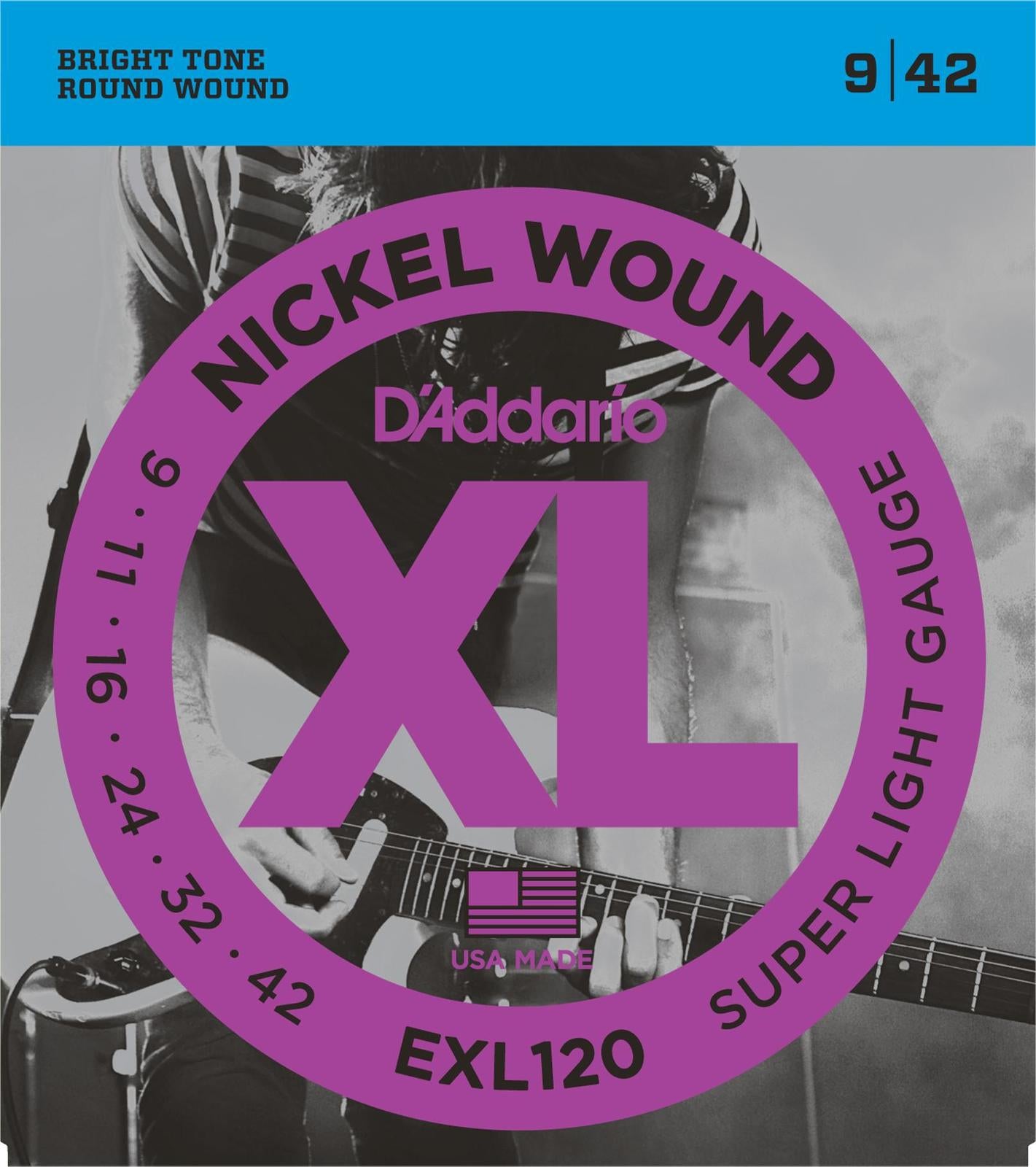 D'Addario EXL120+ Nickel Wound Electric Guitar Strings, Super Light Plus 9.5-44