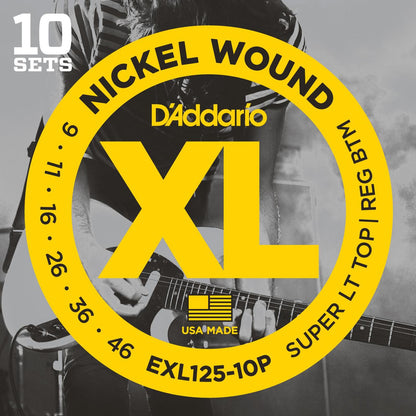 D'Addario EXL125-10P Nickel Wound Electric Guitar Strings, Super Light Top-Regular Bottom, 9-46, 10 Sets — view 2