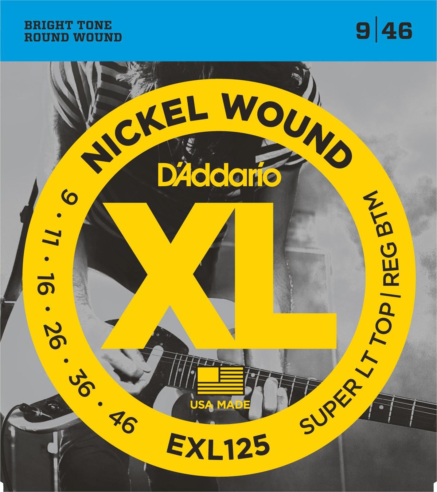 D'Addario EXL125 Nickel Wound Electric Guitar Strings, Super Light Top- Regular Bottom, 9-46