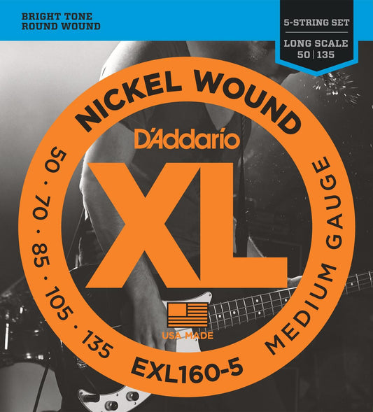 D'Addario EXL160-5 5-String Nickel Wound Bass Guitar Strings 50-135 Long Scale