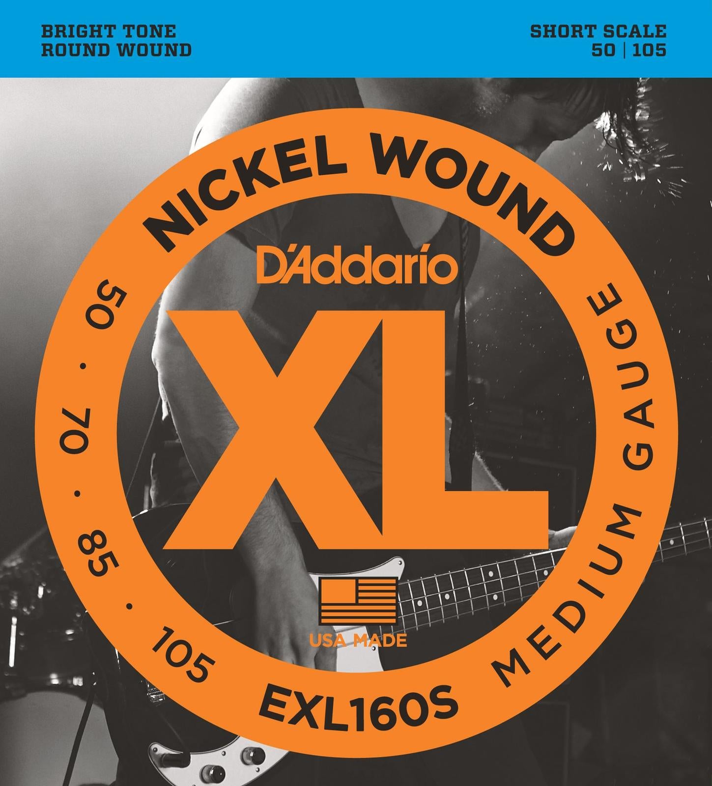 D'Addario EXL160s Nickel Wound Bass Guitar Strings, Medium, 50-105, Short Scale