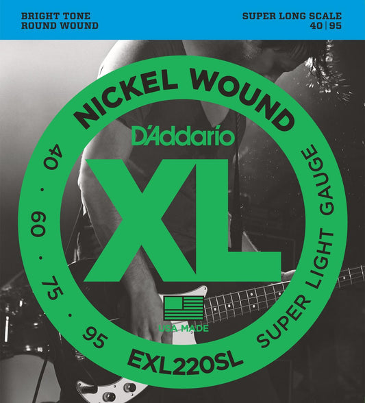D'Addario EXL220SL Nickel Wound Bass Guitar Strings, Super Light, 40-95, Super Long Scale