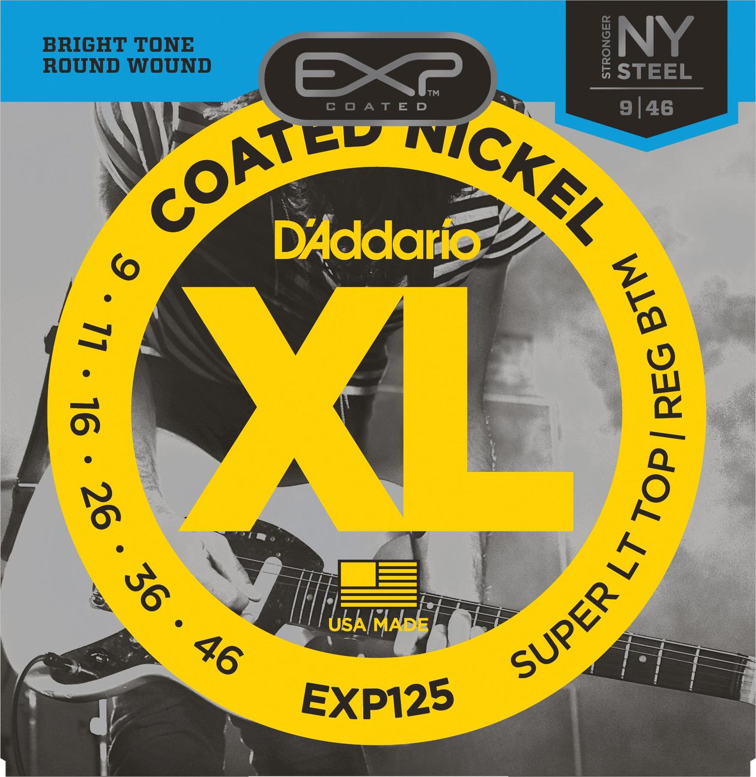 D'Addario EXP125 Coated Electric Guitar Strings, Super Light Top-Regular Bottom, 9-46