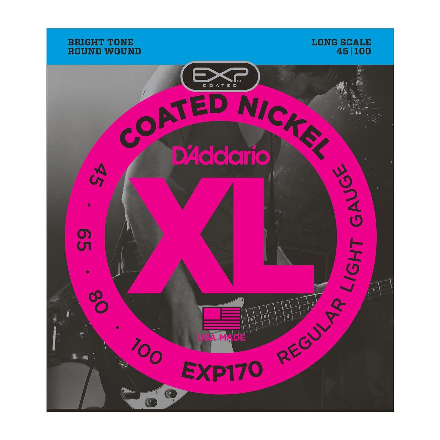 D'Addario EXP170 Coated Bass Guitar Strings, Light, 45-100, Long Scale