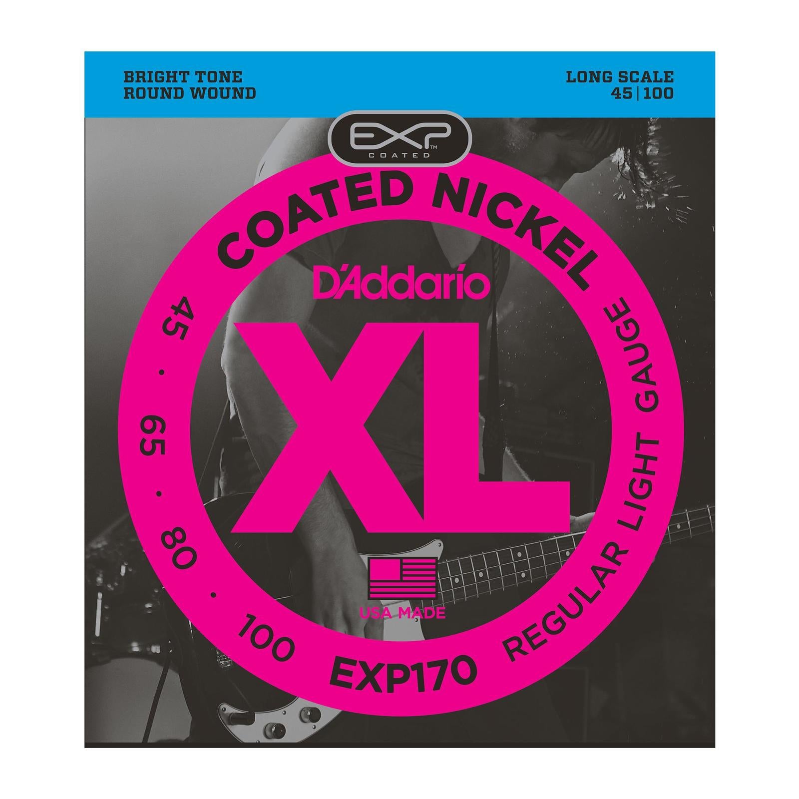 D'Addario EXP170 Coated Bass Guitar Strings, Light, 45-100, Long Scale