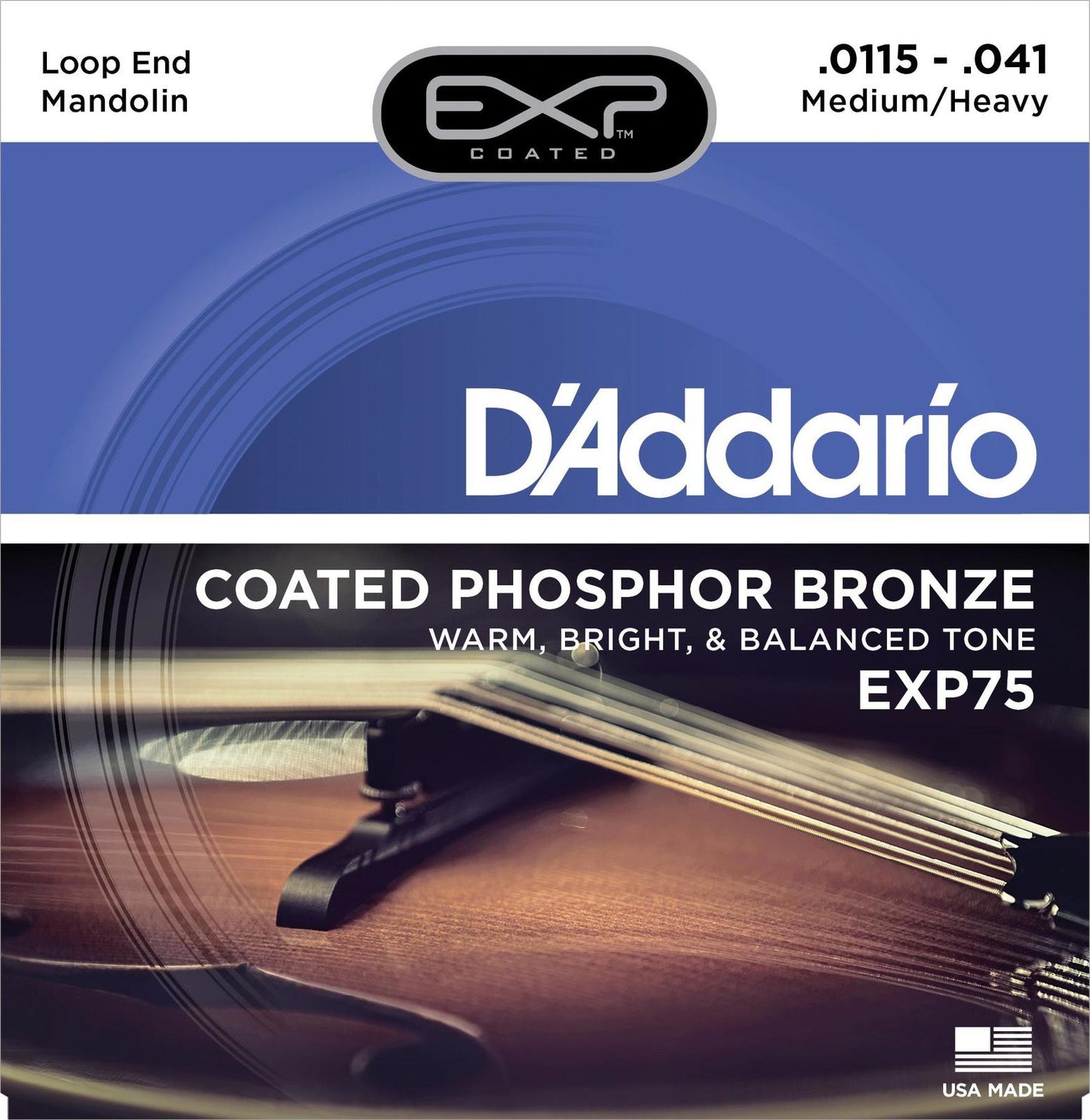 D'Addario EXP75 Coated Phosphor Bronze Mandolin Strings, Medium/Heavy, 11.5-41