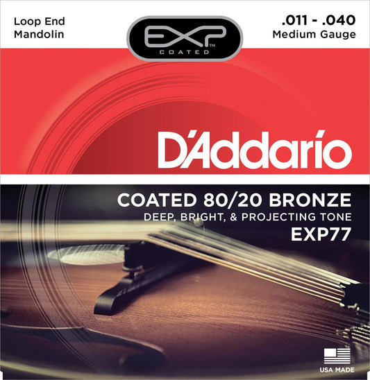 D'Addario EXP77 Coated 80/20 Bronze Mandolin Strings, Medium, 11-40
