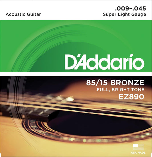 D'Addario EZ890 85-15 Bronze Acoustic Guitar Strings, Super Light, 9-45