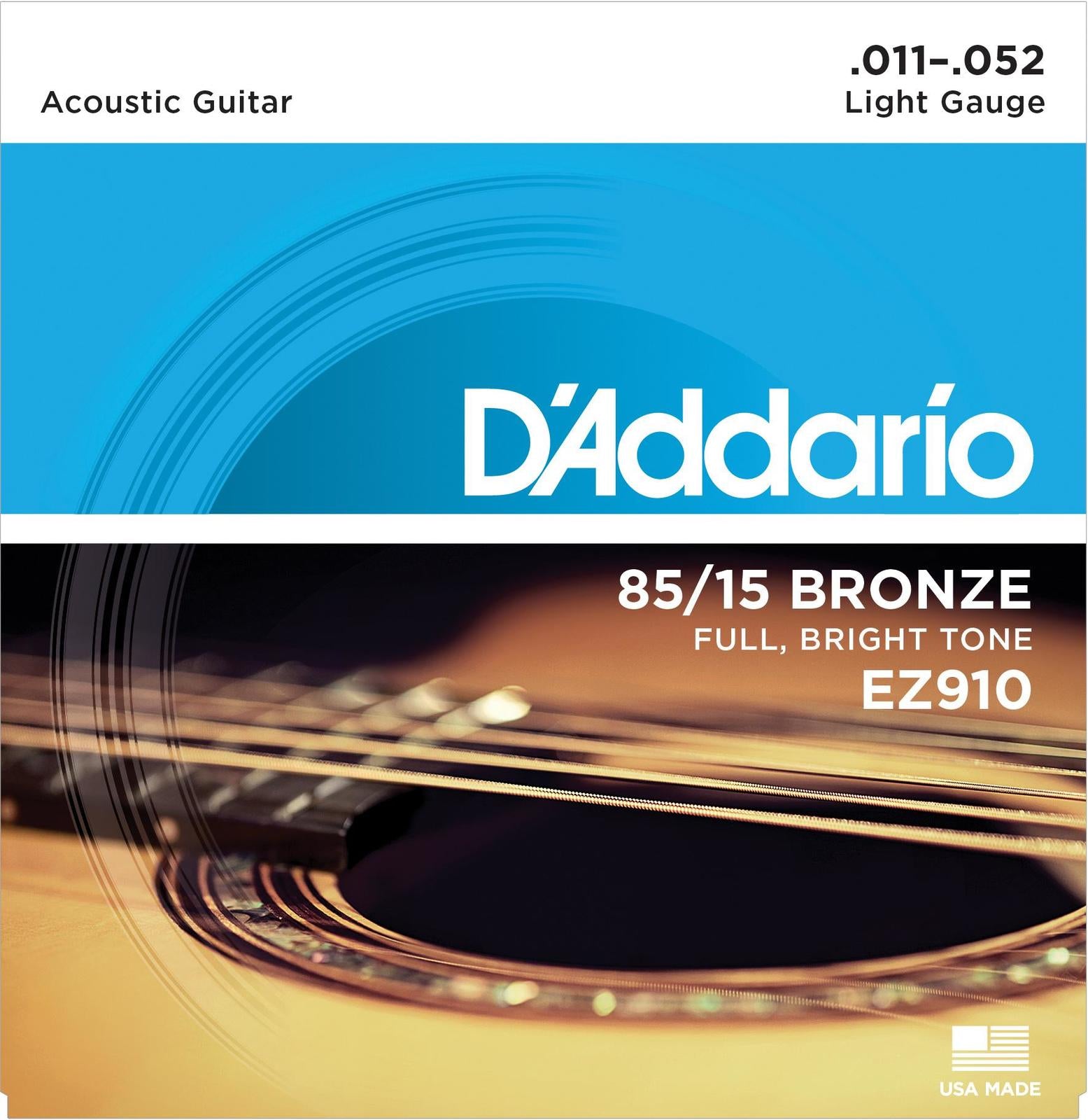 D'Addario EZ910 85-15 Bronze Acoustic Guitar Strings, Light, 11-52