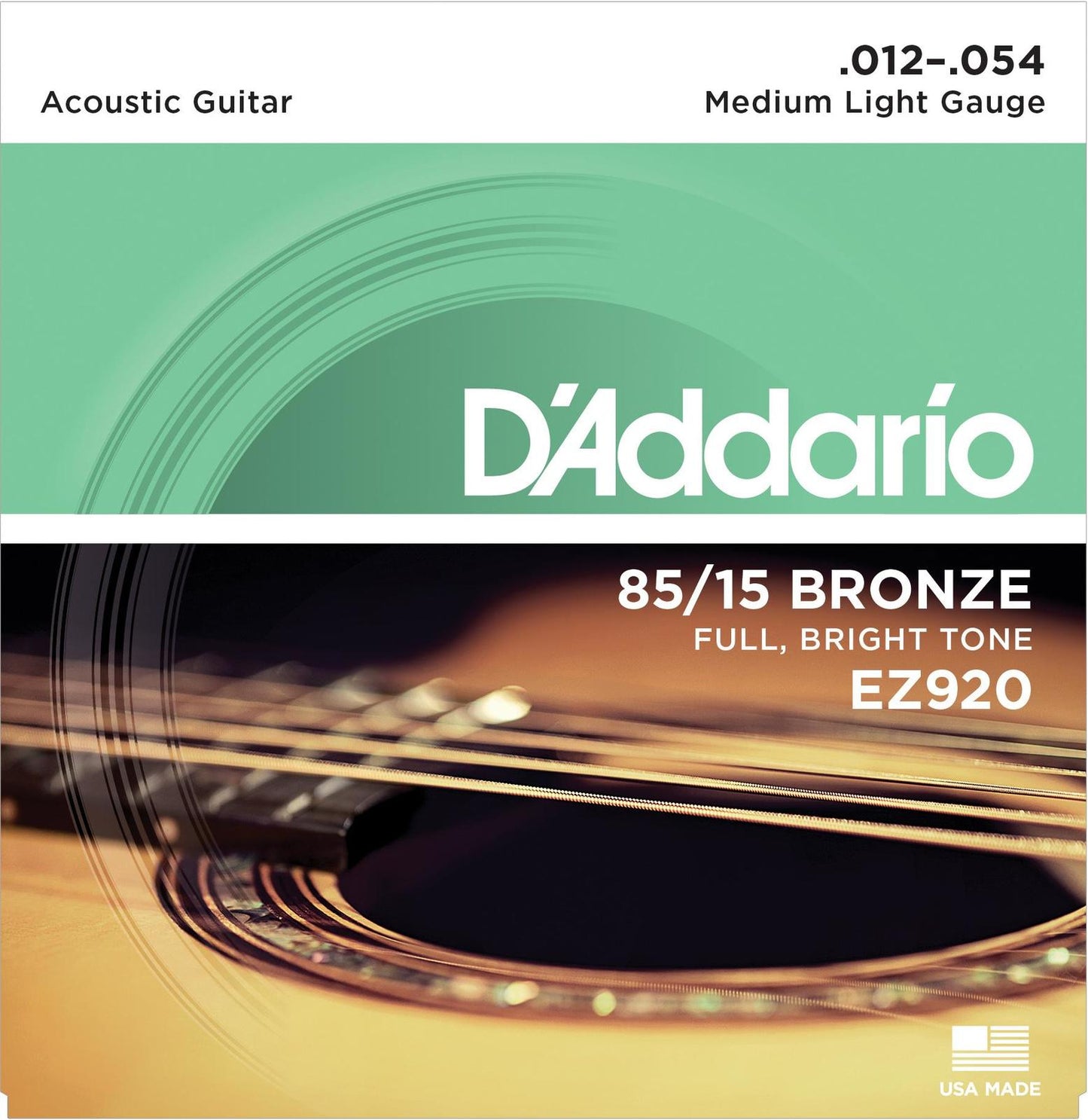 D'Addario EZ920 85-15 Bronze Acoustic Guitar Strings, Medium Light, 12-54