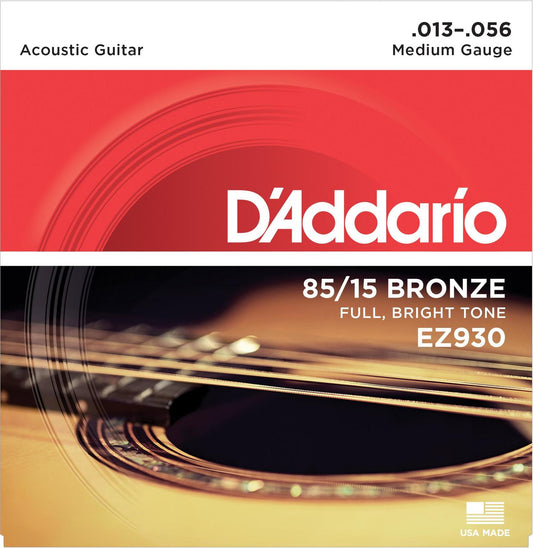 D'Addario EZ930 85-15 Bronze Acoustic Guitar Strings, Medium, 13-56