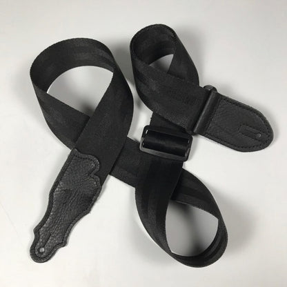 Franklin 2" Black Aviator Guitar Strap with Pebbled Glove Leather End Tab, Adjustable 38" to 60"
