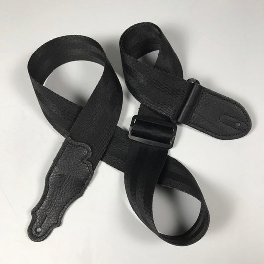 Franklin 2" Black Aviator Guitar Strap with Pebbled Glove Leather End Tab, Adjustable 38" to 60"