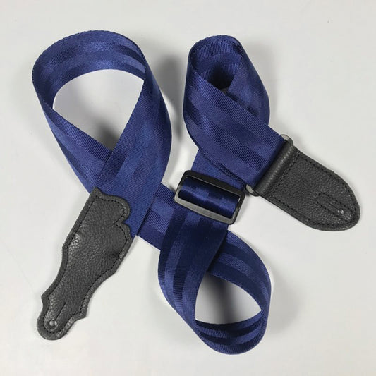 Franklin 2" Blue Aviator Guitar Strap with Pebbled Glove Leather End Tab, Adjustable 38" to 60"