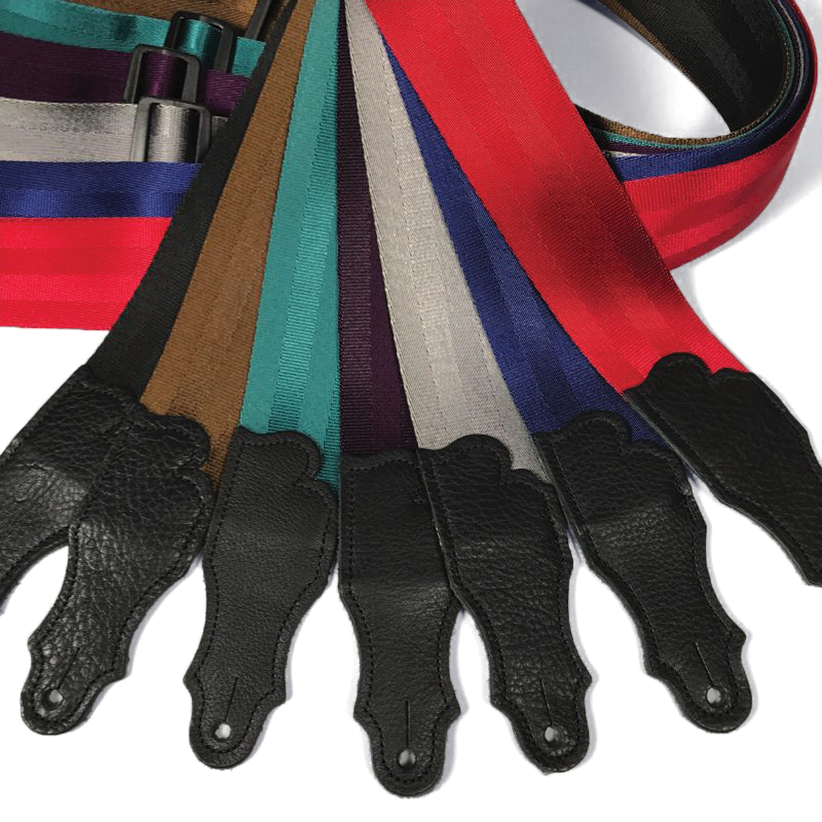 Franklin 2" Teal Aviator Guitar Strap with Pebbled Glove Leather End Tab, Adjustable 38" to 60" — view 2