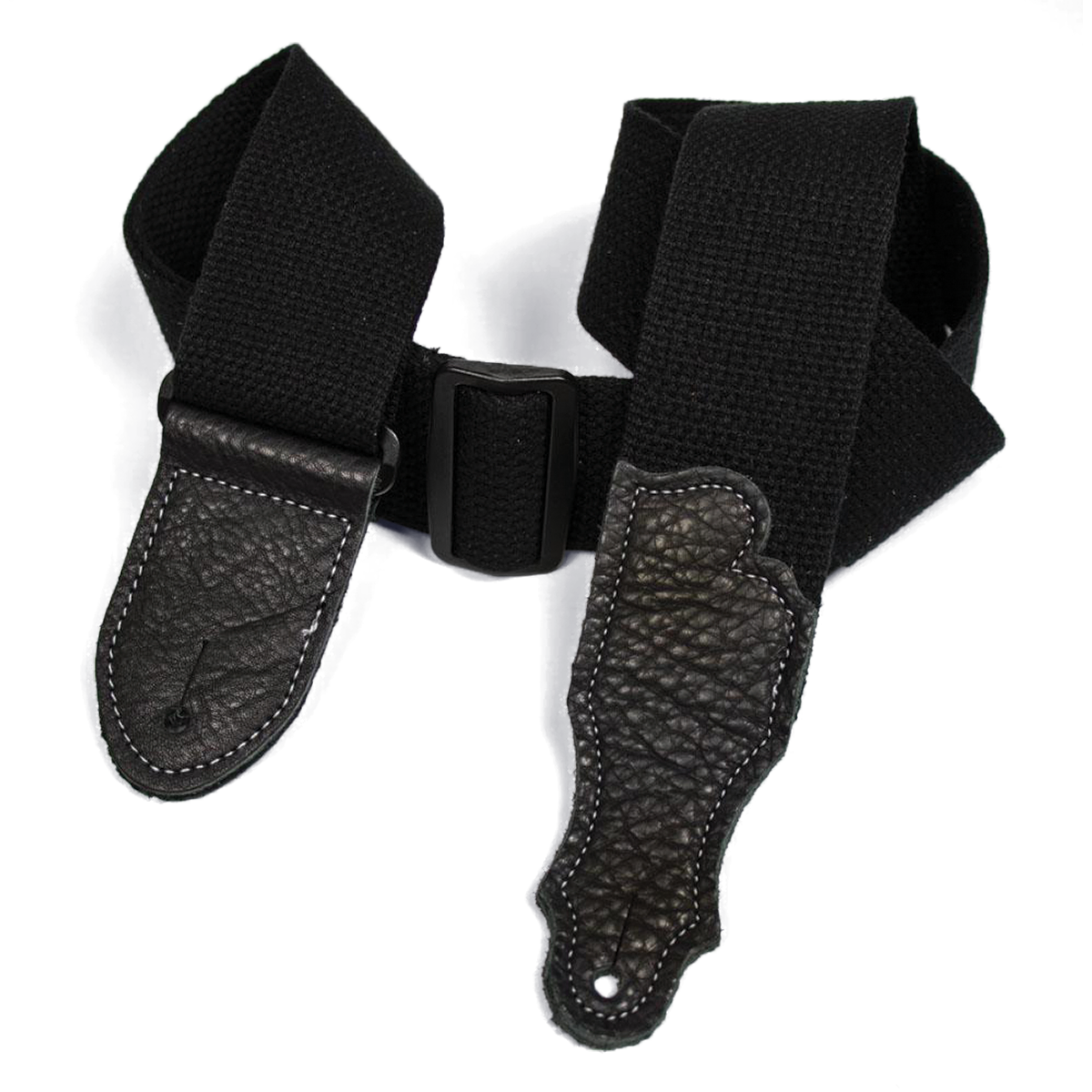 Franklin 2" Black Cotton Guitar Strap with Pebbled Black Glove Leather End Tabs