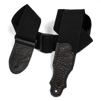 Franklin 2" Black Cotton Guitar Strap with Pebbled Black Glove Leather End Tabs