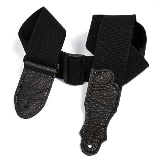 Franklin 2" Black Cotton Guitar Strap with Pebbled Black Glove Leather End Tabs