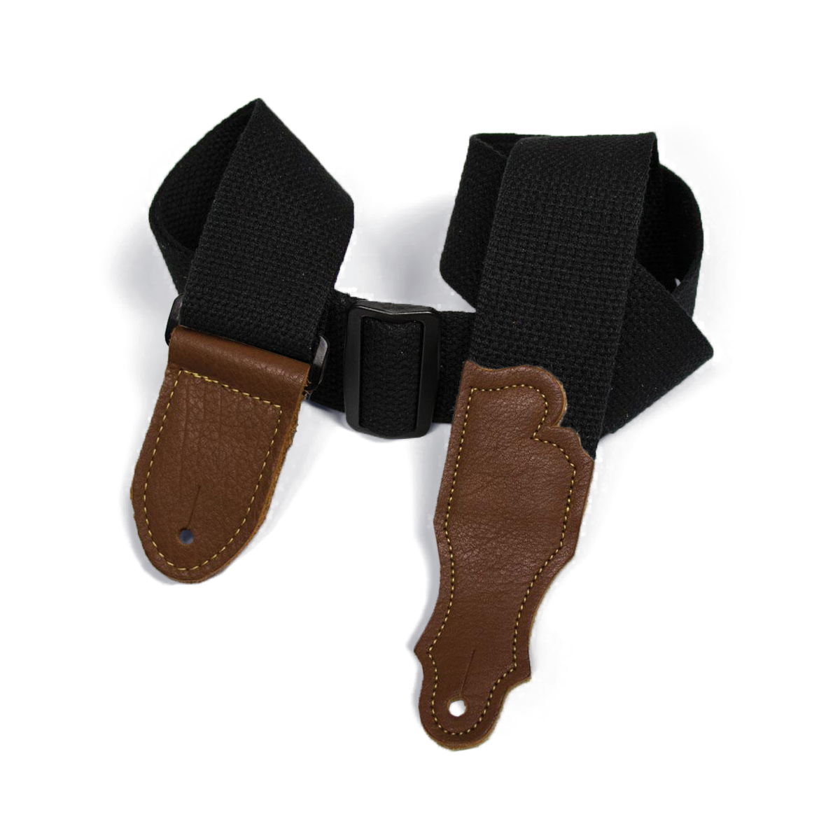 Franklin 2" Black Cotton Guitar Strap with Pebbled Caramel Glove Leather End Tabs