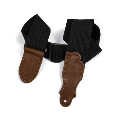 Franklin 2" Black Cotton Guitar Strap with Pebbled Caramel Glove Leather End Tabs