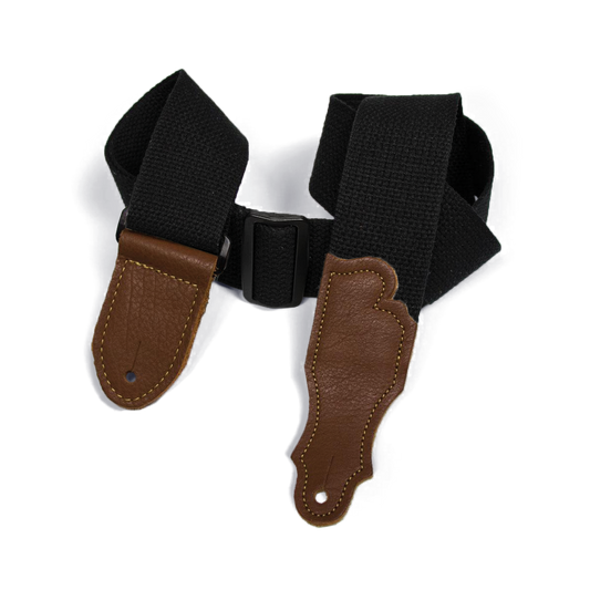 Franklin 2" Black Cotton Guitar Strap with Pebbled Caramel Glove Leather End Tabs