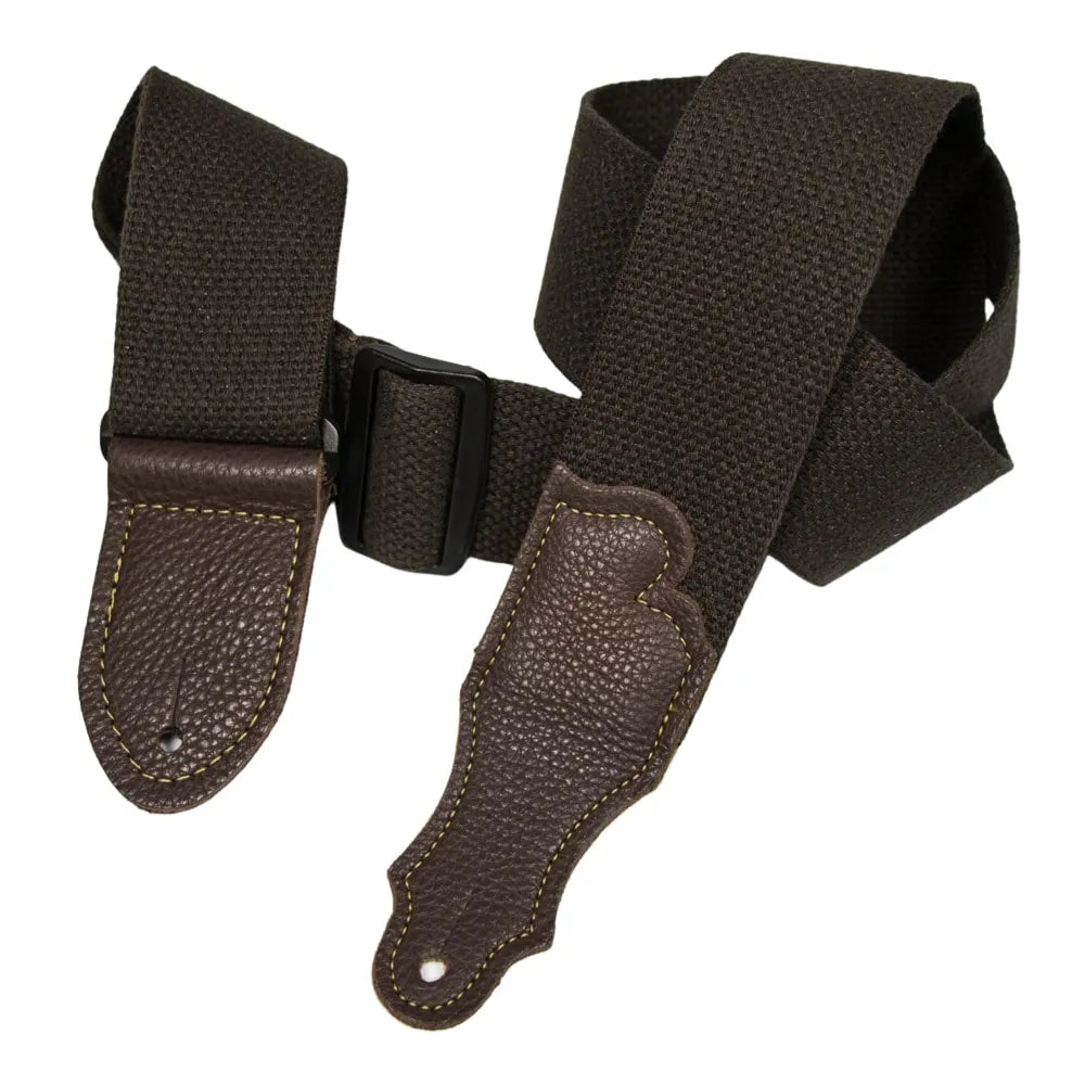 Franklin 2" Chocolate Cotton Guitar Strap with Pebbled Leather End Tabs