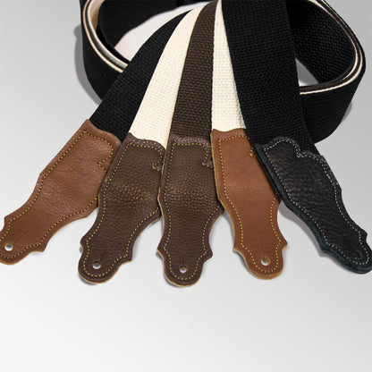 Franklin 2" Chocolate Cotton Guitar Strap with Pebbled Leather End Tabs — view 3