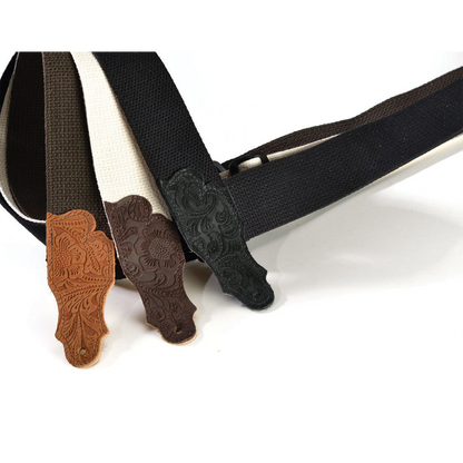 Franklin 2" Natural Cotton Guitar Strap with Embossed Chocolate Suede End Tab, Adjustable 35" to 60" — view 3