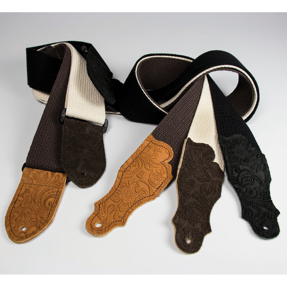 Franklin 2" Natural Cotton Guitar Strap with Embossed Chocolate Suede End Tab, Adjustable 35" to 60" — view 2