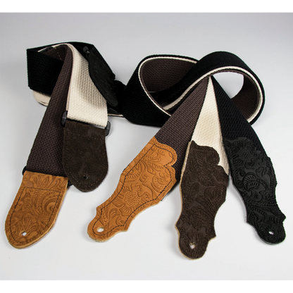 Franklin 2" Natural Cotton Guitar Strap with Embossed Chocolate Suede End Tab, Adjustable 35" to 60" — view 2