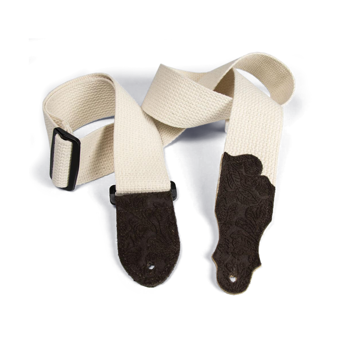 Franklin 2" Natural Cotton Guitar Strap with Embossed Chocolate Suede End Tab, Adjustable 35" to 60"