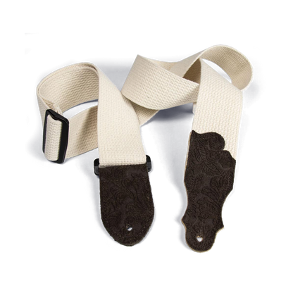Franklin 2" Natural Cotton Guitar Strap with Embossed Chocolate Suede End Tab, Adjustable 35" to 60"
