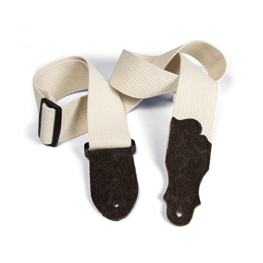 Franklin 2" Natural Cotton Guitar Strap with Embossed Chocolate Suede End Tab, Adjustable 35" to 60"