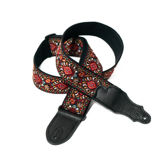 Franklin 2" Red/Bronze Retro Folk Weave Guitar Strap with Leather End Tab, Adjustable up to 60” [F1-RB]