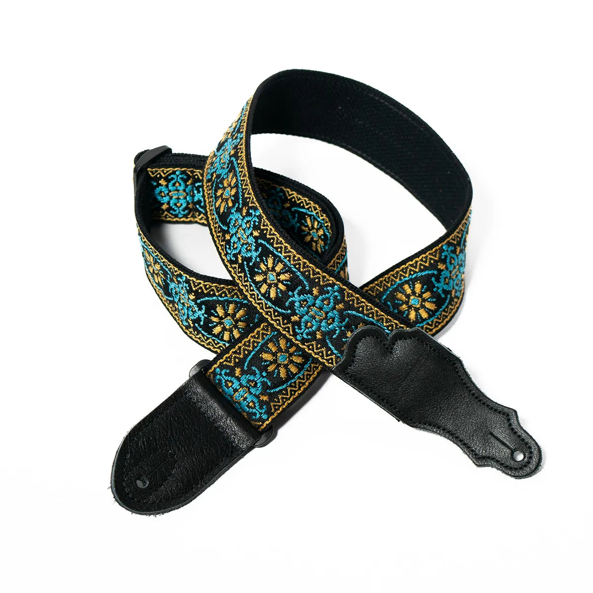 Franklin 2" Turquoise Retro Folk Weave Guitar Strap with Glove Leather End Tab, Adjusts up to 60”