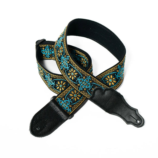 Franklin 2" Turquoise Retro Folk Weave Guitar Strap with Glove Leather End Tab, Adjusts up to 60”