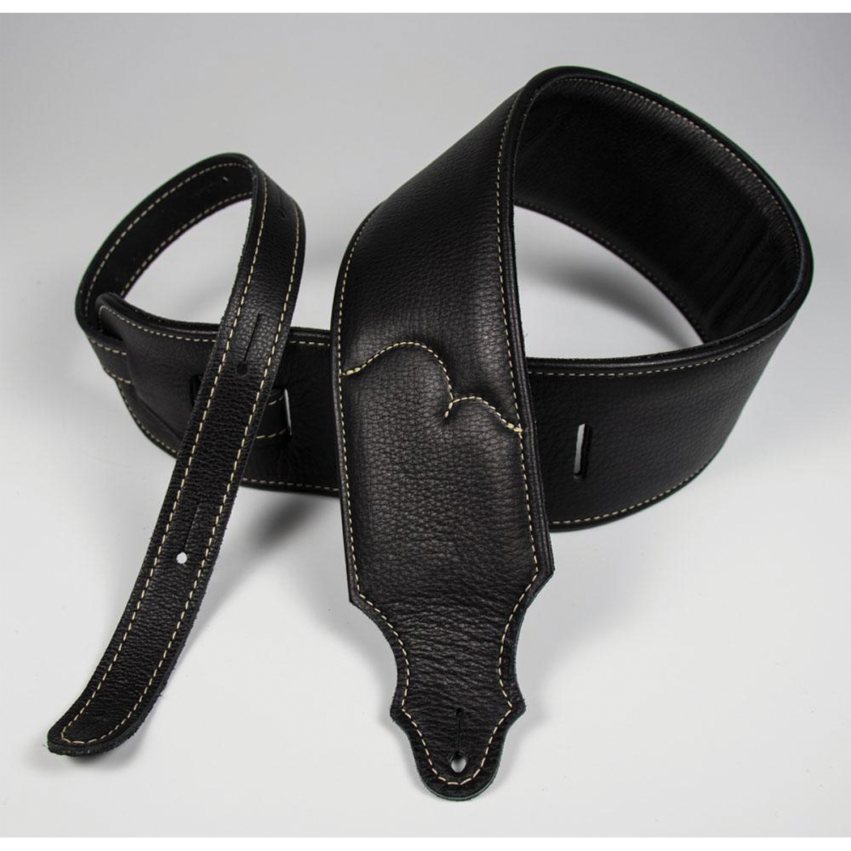 Franklin 3" Black Padded Glove Leather Guitar Strap with Natural Stitch