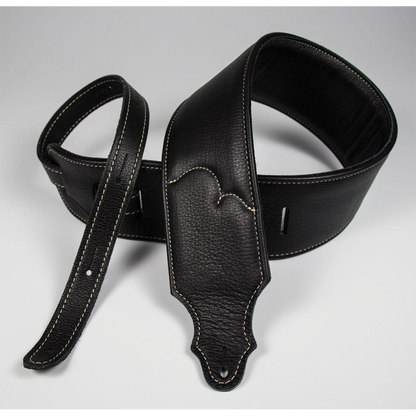 Franklin 3" Black Padded Glove Leather Guitar Strap with Natural Stitch