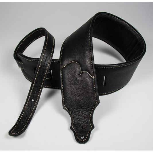 Franklin 3" Black Padded Glove Leather Guitar Strap with Natural Stitch