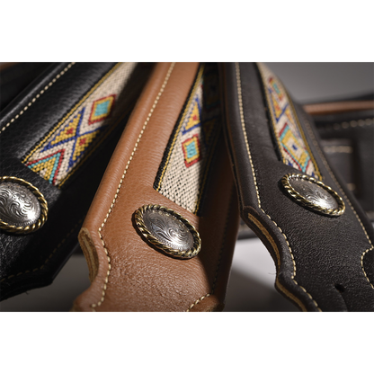 Franklin 2" Southwest Padded Glove Leather Guitar Strap with Hitch Weave & Concho, Black with Natural Stitch, Adjustable 39" to 56" — view 2