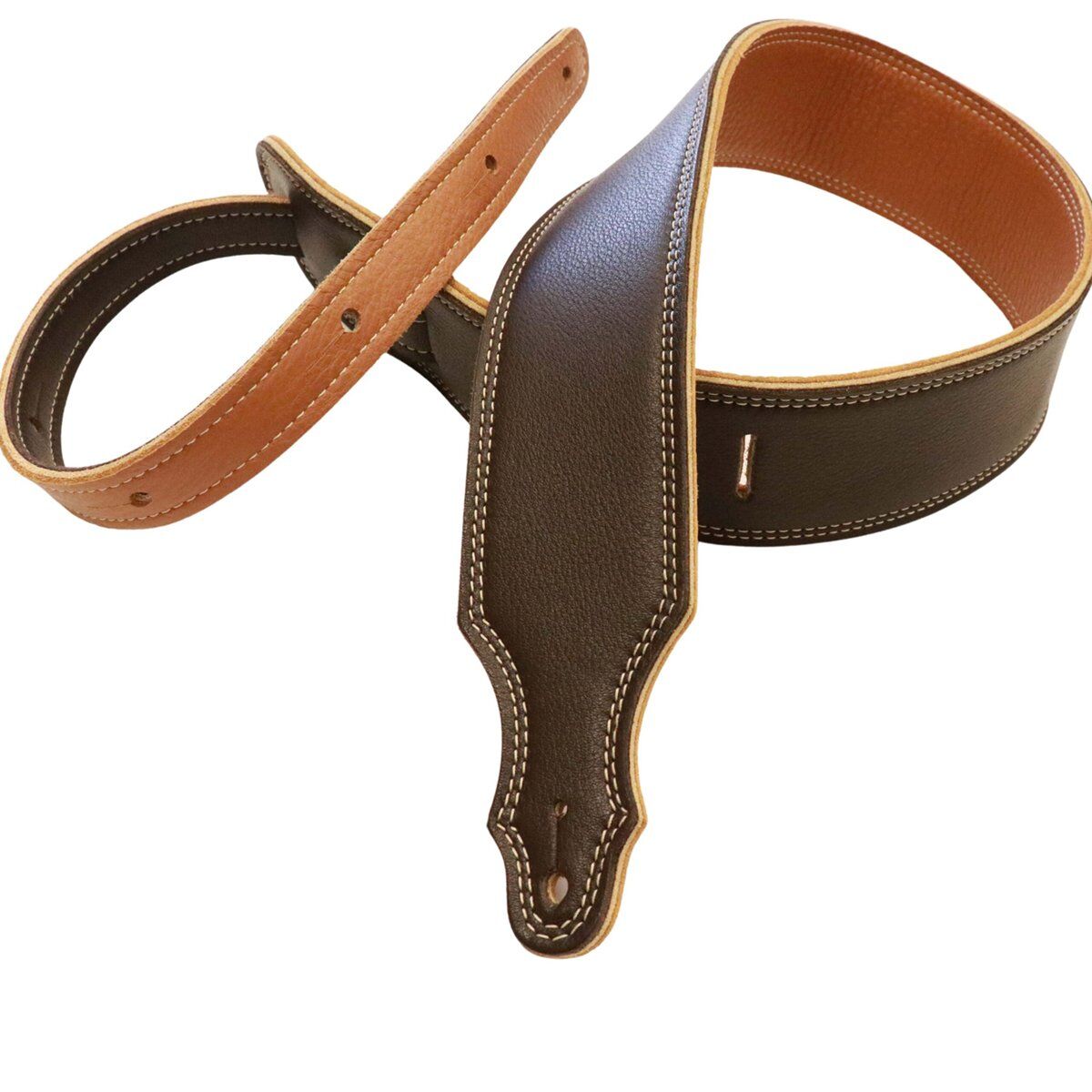 Franklin 2.5" 3-Ply Reversible Leather Guitar Strap Chocolate / Gold
